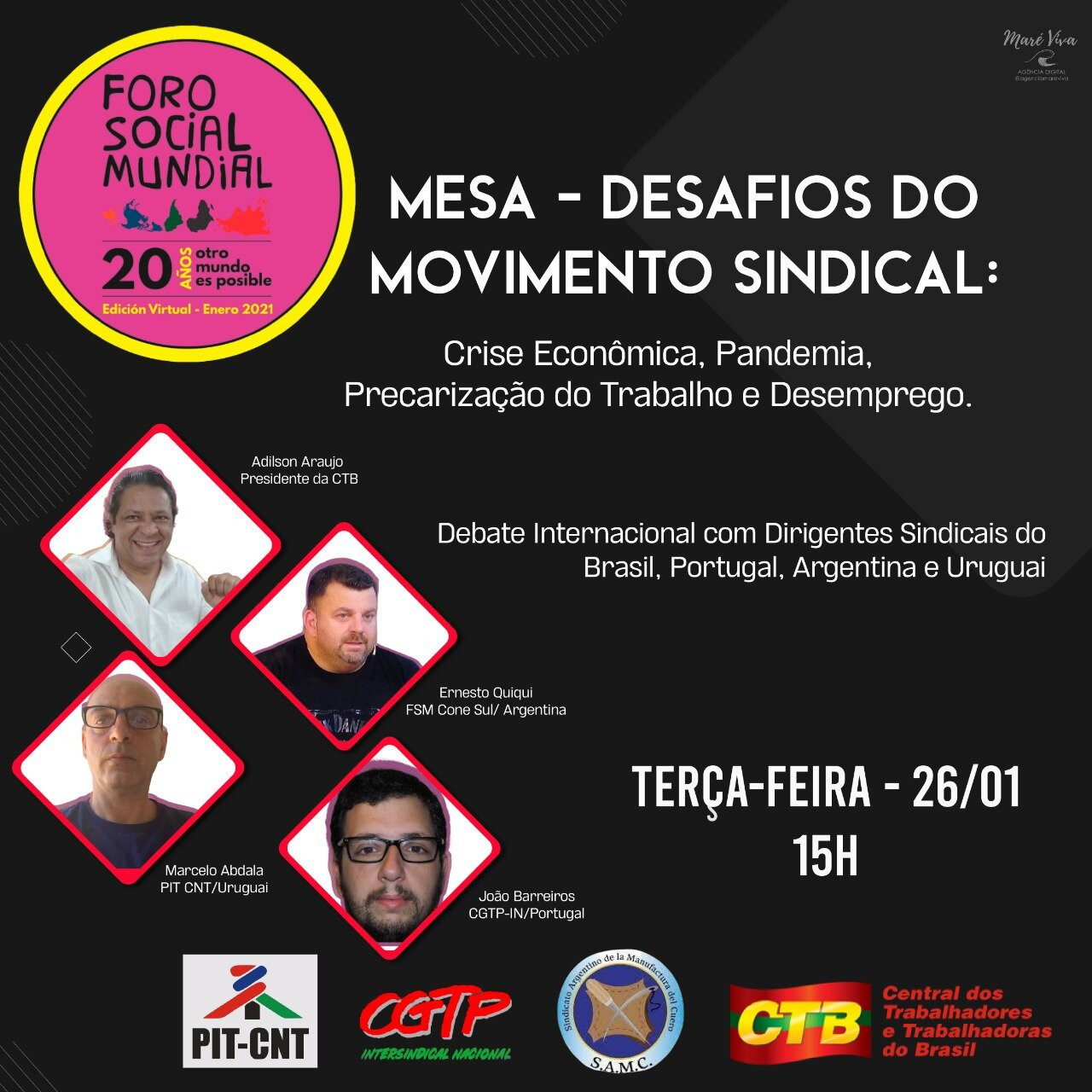 FSM2021: CTB realiza debate Internacional sobre os Desafios do Sindicalismo Classista terça (26)