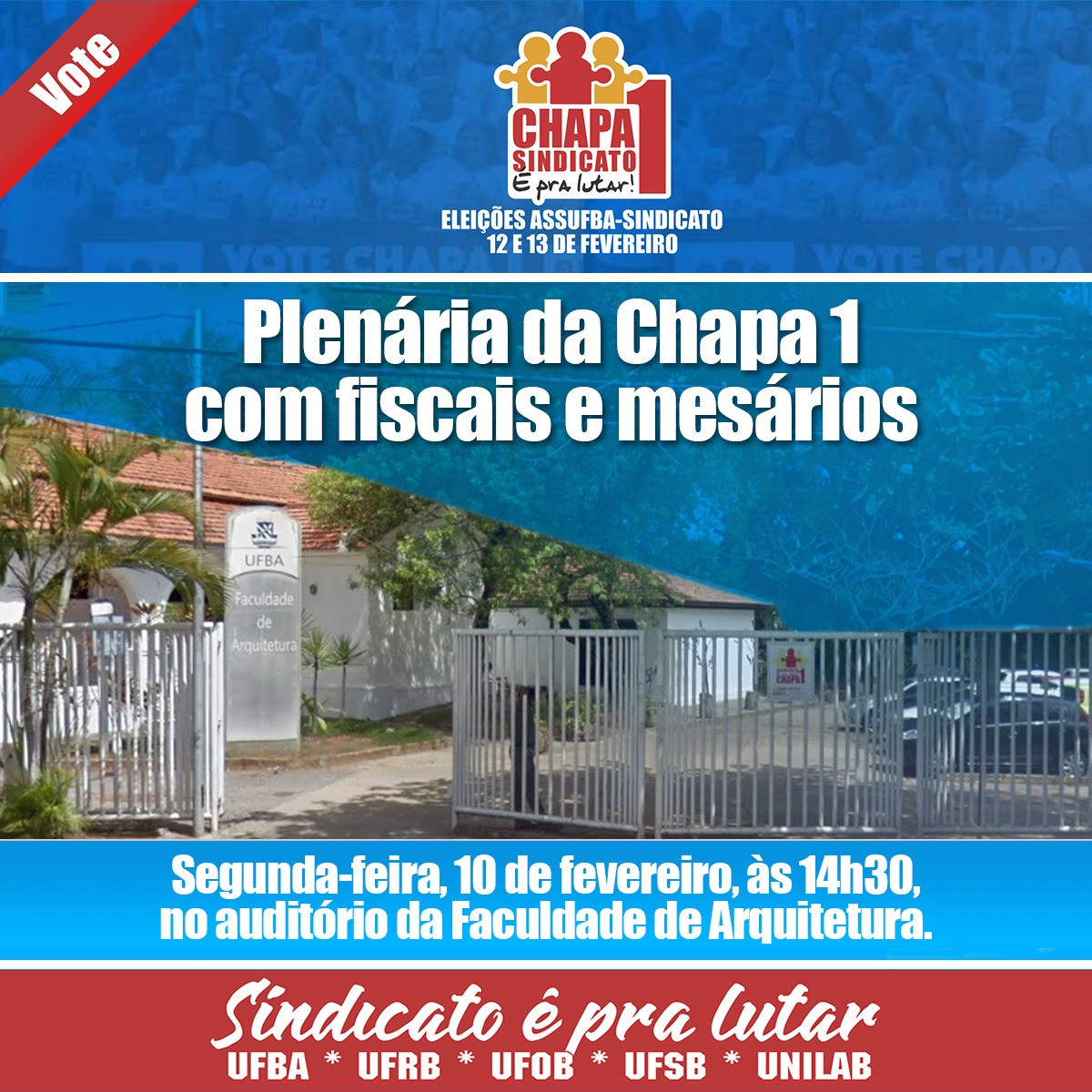 ASSUFBA-Sindicato convoca fiscais e mesários para plenária da Chapa 1