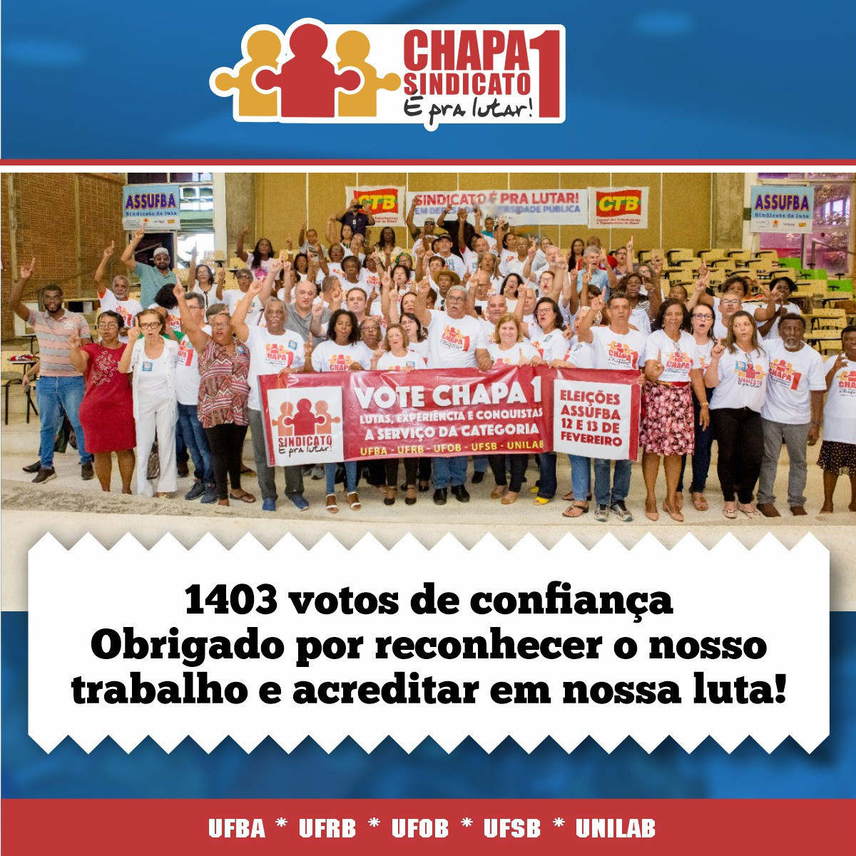 ASSUFBA-Sindicato agradece à categoria pela votação expressiva