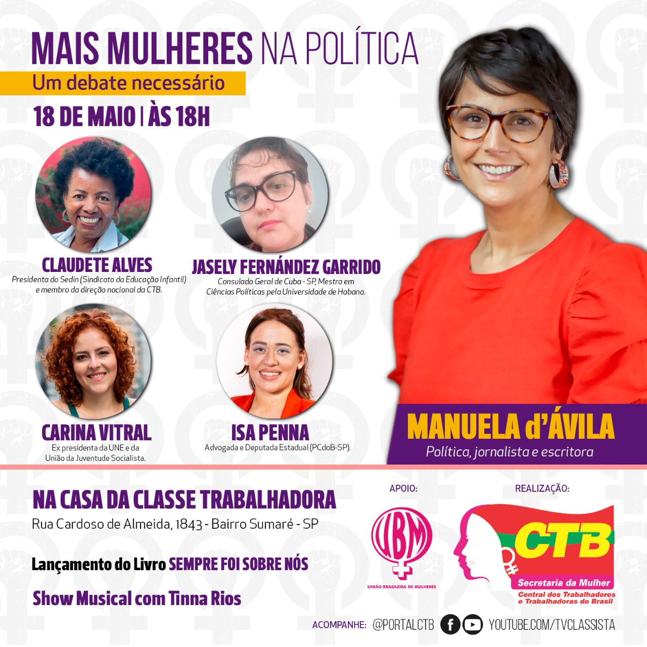 “Mais mulheres na política”, é o tema do debate que a CTB promove no próximo dia 18