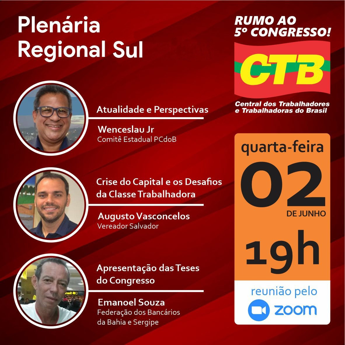 A Regional Sul convoca para plenária, quarta-feira, 02