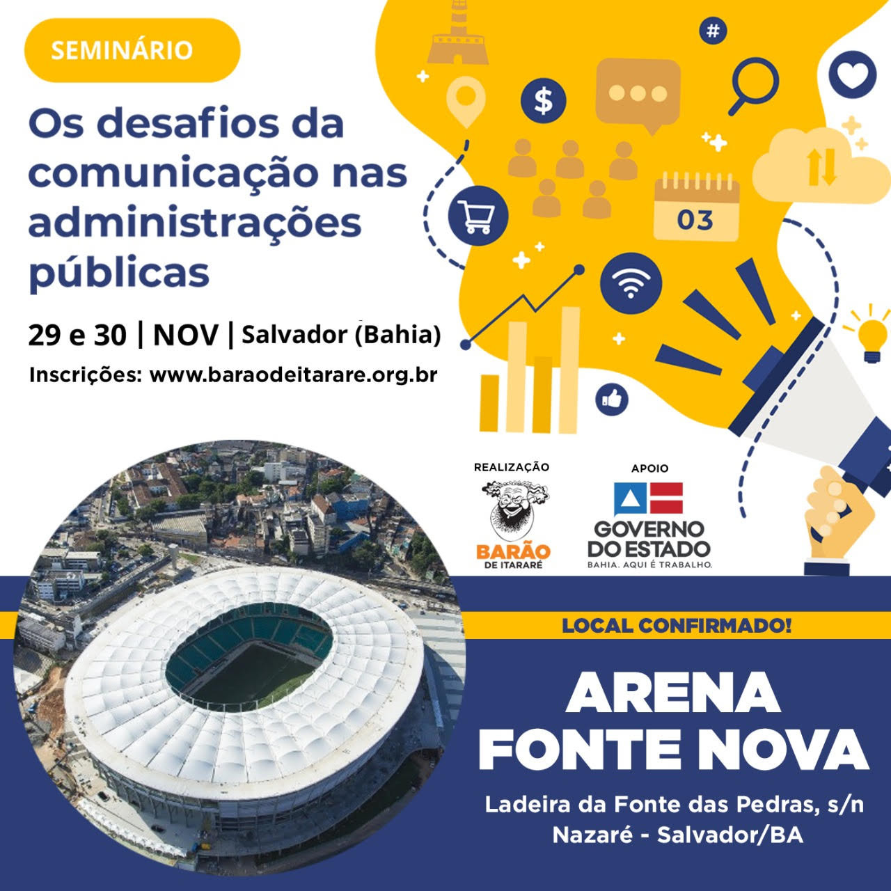 Inscrições abertas: Bahia realiza seminário 'Os desafios da comunicação nas administrações públicas'