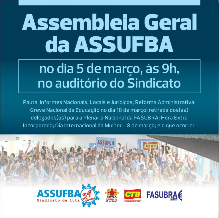 ASSUFBA realiza Assembleia Geral no dia 5 de março, às 9h